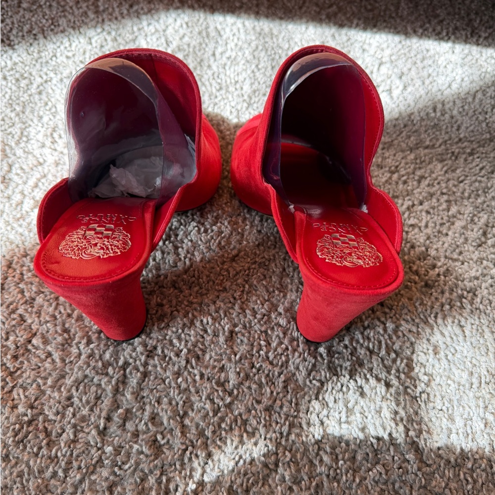 Vince Camuto Red Suede Open-Toe Mules - Picture 3 of 3
